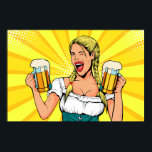 Poster Pop Art Oktoberfest Woman with Beer<br><div class="desc">Fun Oktobefest or Beer fest event with pop art style woman winking. She wearing a traditional dirndl and holding two beers in mugs.</div>