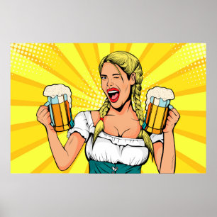 Poster Pop Art Oktoberfest Woman with Beer