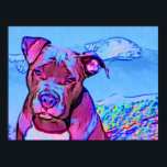 Poster Pop Art Pit Bull Puppy Dog<br><div class="desc">Pop de um cachorrinho americano Pitbull, com a montanha americana, a neve cobriu Pikes Peak, ao fundo.</div>