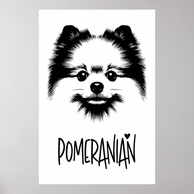 Poster Pop Art Pomeranian Black & White Chic Aesthetic (Frente)