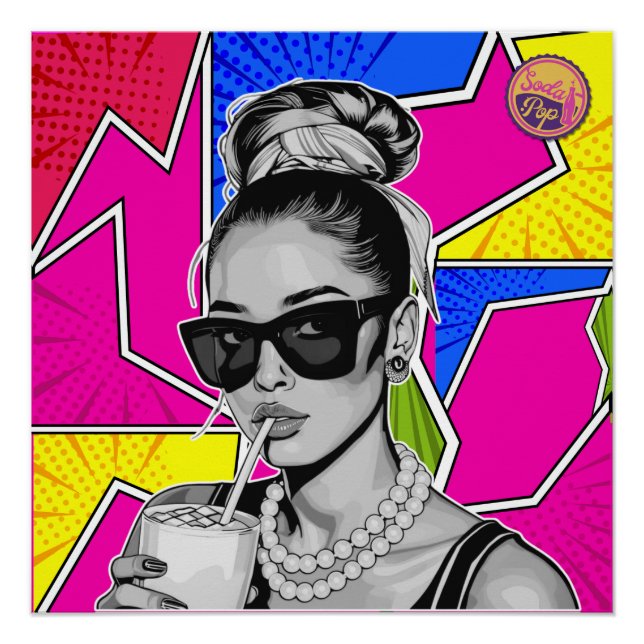 Pôster Pop Art Retrô Mulher Fashion Preto e Branco (Frente)