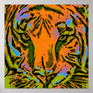Pôster Pop Art TIGER HEAD + seu backgr. & ideias