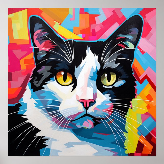 Poster Pop Art Tuxedo Cat (Frente)
