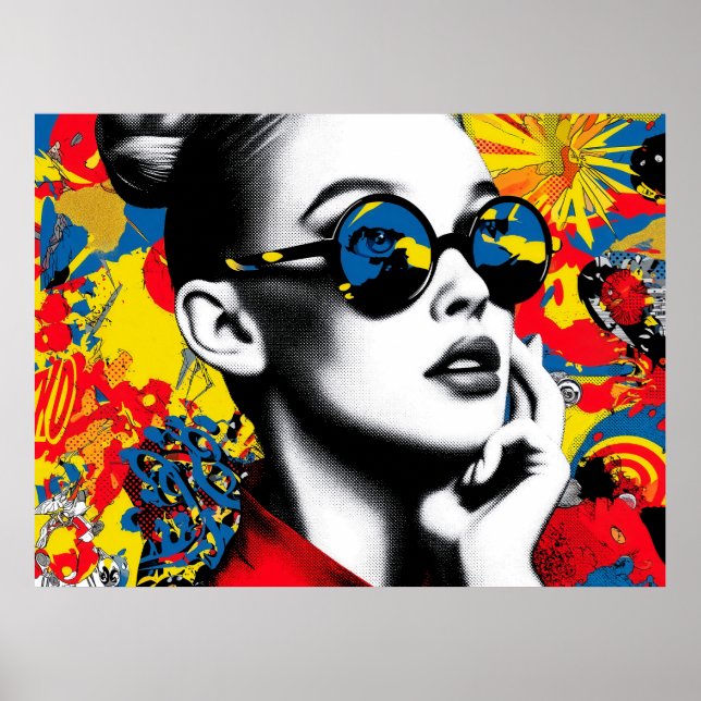 Poster Pop art woman with sunglasses (Frente)