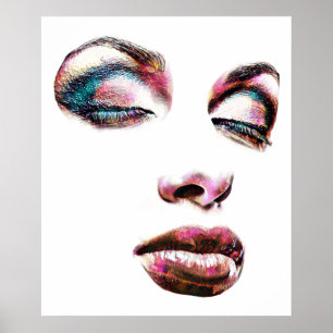 Poster Pop Art Womans Face Dourada Makeup BeauAbstrato