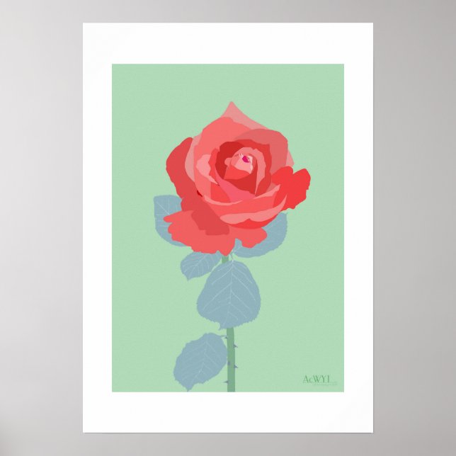 Poster POP Botanical Art - Red Rose (Frente)
