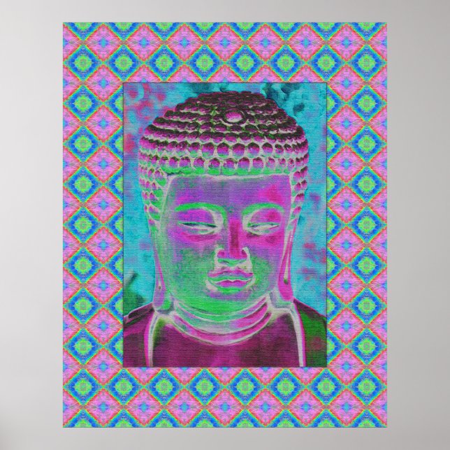 Poster Pop Buda em Magenta e Turquesa (Frente)