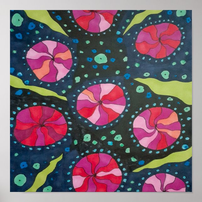 Poster Pop Cósmicos Cor-de-rosa e azuis (Frente)