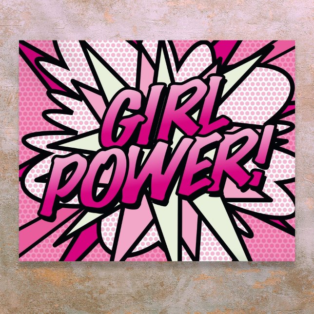 Poster Pop da revista em quadrinhos (Comic Book Pop Art GIRL POWER Pink Poster)