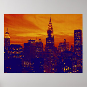 Poster Pop de Arte Azul Laranja Nova Iorque