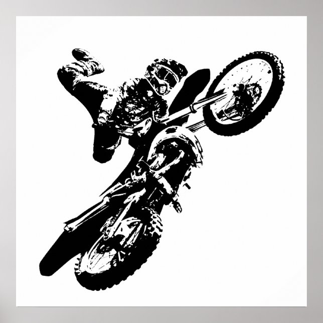 Poster Pop de Arte Branca Negra Motocross Motorcyesporte (Frente)