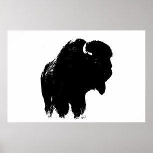 Poster Pop de Arte de Bison Bison Branco e Preto
