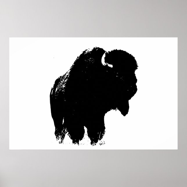 Poster Pop de Arte de Bison Bison Branco e Preto (Frente)
