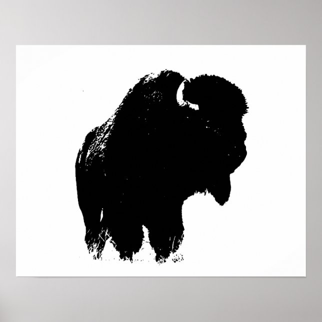 Pôster Pop de Arte de Bison Bison Branco e Preto (Frente)