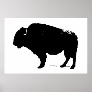 Poster Pop de Arte de Bison Bison Branco e Preto
