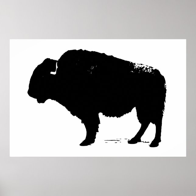 Poster Pop de Arte de Bison Bison Branco e Preto (Frente)