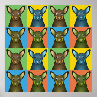 Pôster Pop de Arte de Cartoon de Cão Kelpie Australiano