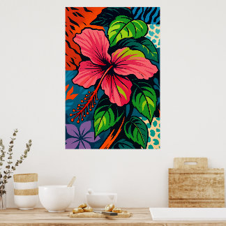 Poster Pop de Arte Tropical Rosa Hibiscus Flower