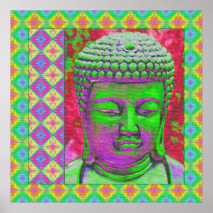 Pôster Pop de Buddha com beiras dos retalhos em verde e