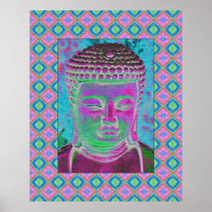 Poster Pop de Buddha na magenta e na turquesa