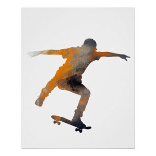 Pôster Pop de Ilustração Desafio do Esporte do Skateboard
