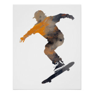 Pôster Pop de Ilustração Desafio do Esporte do Skateboard