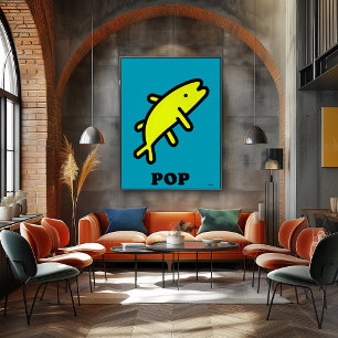 Poster Pop de Peixe Amarelo Cartoon de Animais Negrito Si