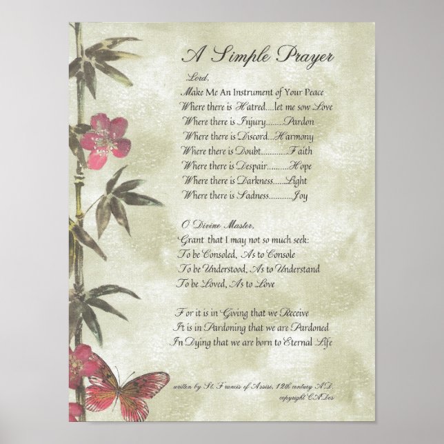 Pôster POPE FRANCIS=RUAS. FRANCIS SIMPLES PRAYER=Bambu (Frente)