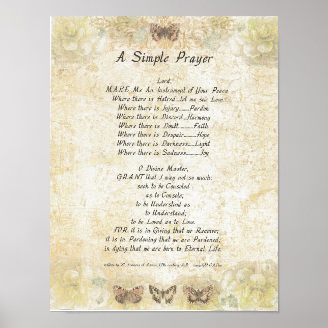 Poster POPE FRANCIS=ST. FRANCIS SIMPLE PRAYER=Butterfly (Frente)