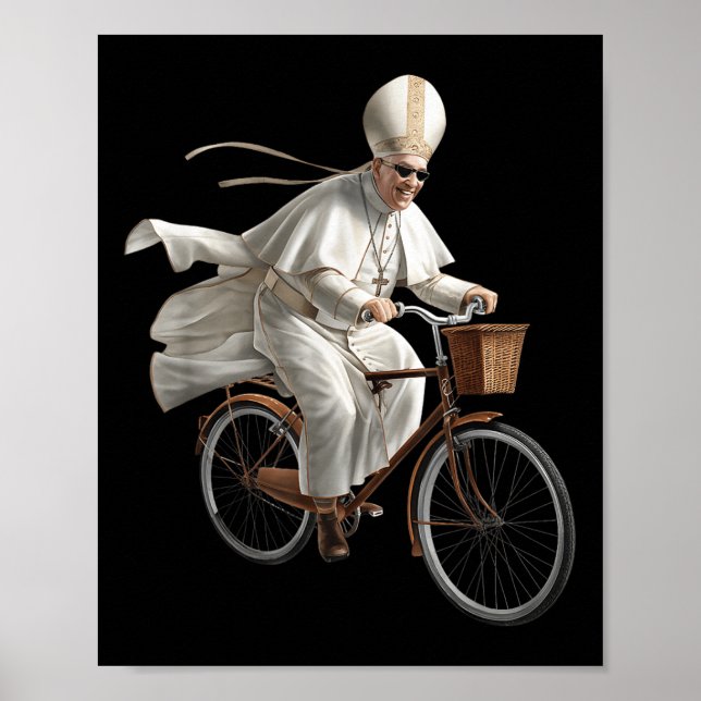 Poster Pope Riding Bike Bicycle Catholic Church Bible Scr (Frente)