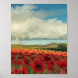 Poster Poppies, arco-íris e nuvens puffy