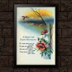 Poster Poppies Bright Birthday Vintage 1920