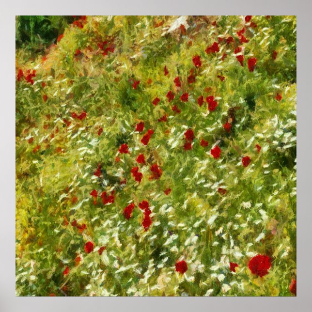 Poster Poppies Pointillismo Estilo Abstrato Art (Frente)