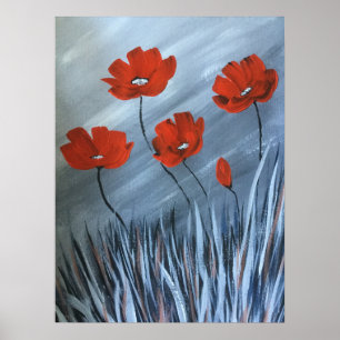 Poster Poppies vermelhos com fundo de Cinza