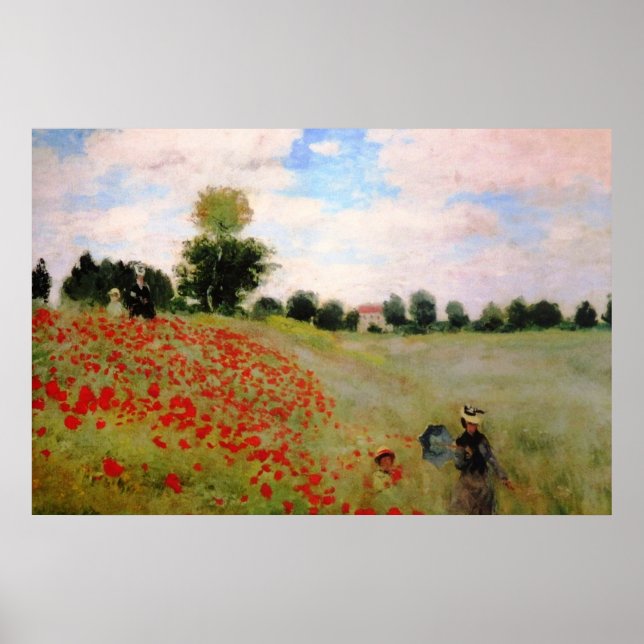 Poster Poppies vermelhos por Monet - Mulher Parasol do Ca (Frente)