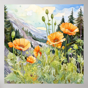 Poster Poppies Wall Art, Floral Square