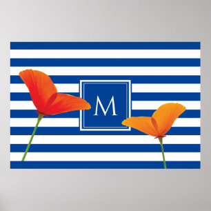 Poster Poppy Blue Stripes Monograma
