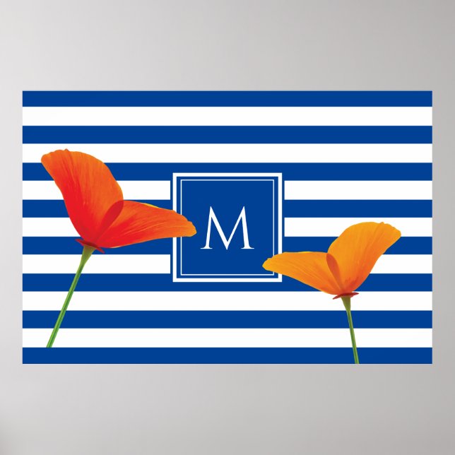 Poster Poppy Blue Stripes Monograma (Frente)