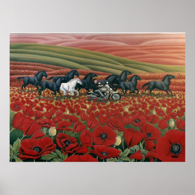Pôster Poppy Fields pintando cavalos selvagens w. Impress (Frente)