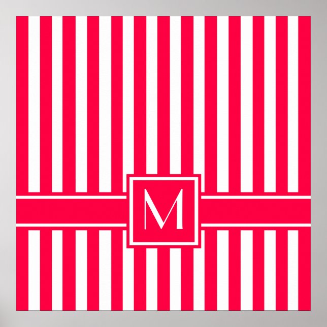 Poster Poppy Modern Stripe com Monograma (Frente)