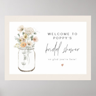 Poster PoPPY Rustic Wildflower Mason Jar Bridal Welcome