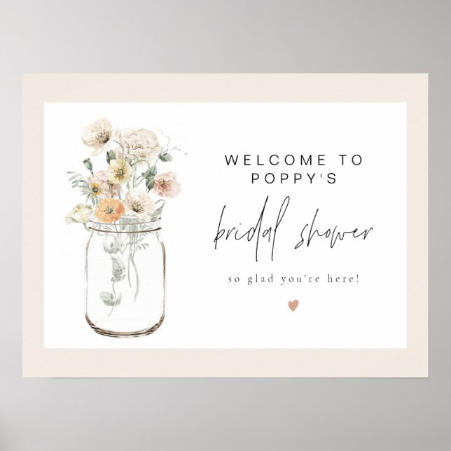 Poster PoPPY Rustic Wildflower Mason Jar Bridal Welcome (Frente)