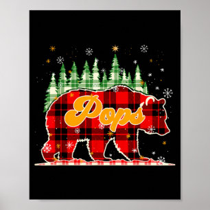 Poster Pops Bear Natal Xadrez Vermelho Preto Família Corr