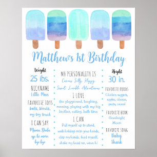 Poster Popsicle Blue Boy Primeiro Milestone de Aniversári