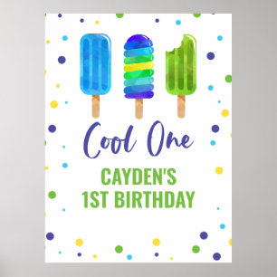 Poster Popsicle de Aniversário de 1 Ano Cool One Azul Ver