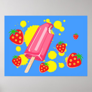 Poster Popsicle do divertimento e ilustração cor-de-ros
