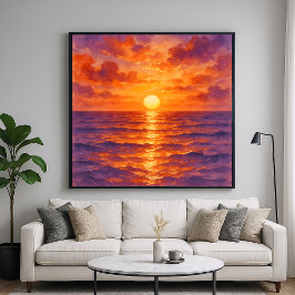 Poster Pôr do Sol Ardente - Estilo de Pintura em Aquarela