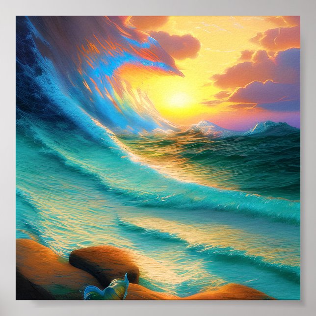 Poster Pôr do sol através de uma onda (Frente)