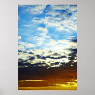 Poster Por do sol azul alaranjado vermelho com nuvens