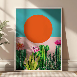 Poster Pôr do Sol Boho Floral Abstrato Retrô Colagem